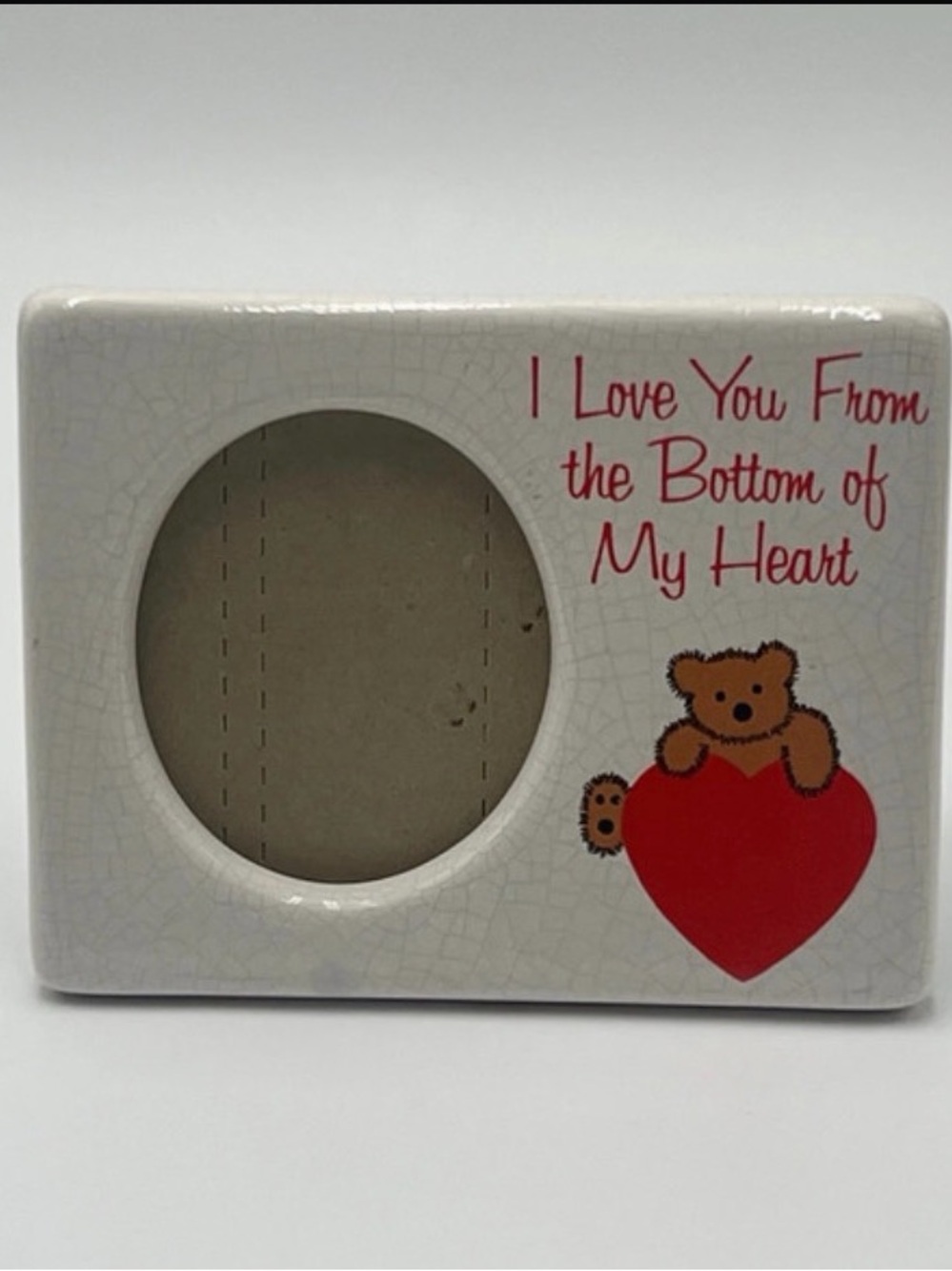 Russ White Ceramic Photo Frame with Red Heart and Brown Teddy